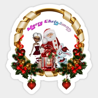 Santa Claus and cute elf wish you a merry christmas Sticker